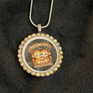 Silver Crystal-Trim Monkey Pendant Necklace in Orange